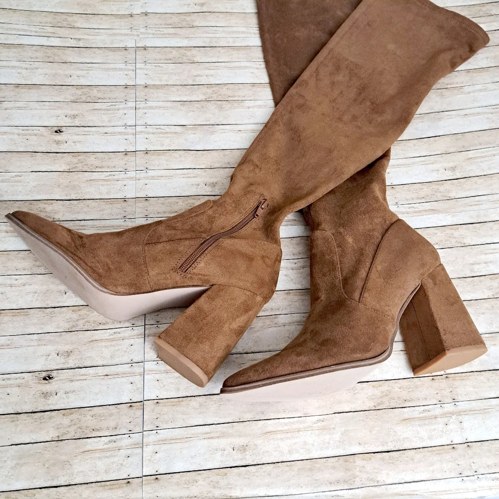 Steve Madden Women's Tava Brown Faux Suade Over The Knee Heel Boots Sz 10M